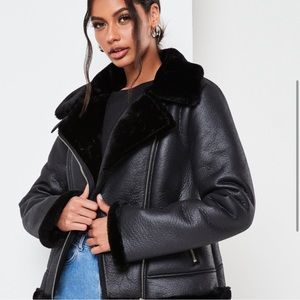 Missguided Women Faux Leather Aviator Jacket